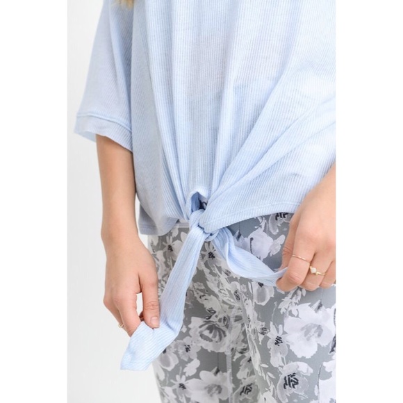 Tie Front Ribbed V-Neck Tee - Picture 2 of 5